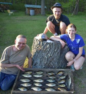 Ben, Jess, and Dave with panfish from Benoit Lake, May 22, 2019
