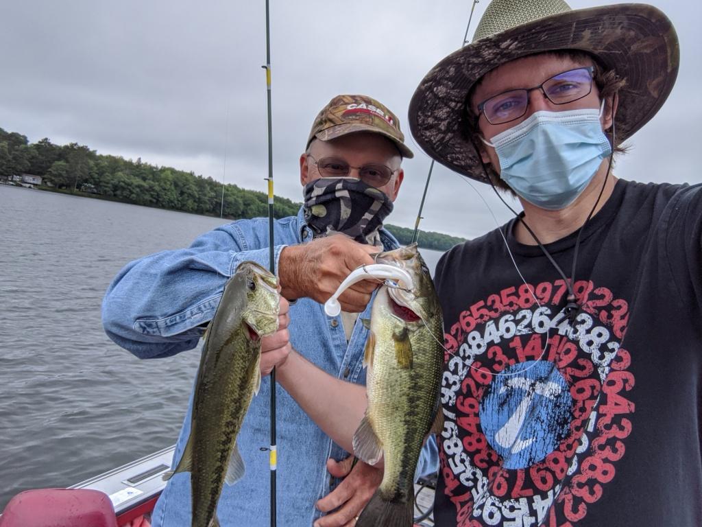 Jake and I with a double on Benoit bass.  I made the rods we were using.  July, 2020.