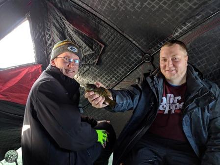 Jake and Eric celebrate a nice gill, January 20, 2019.