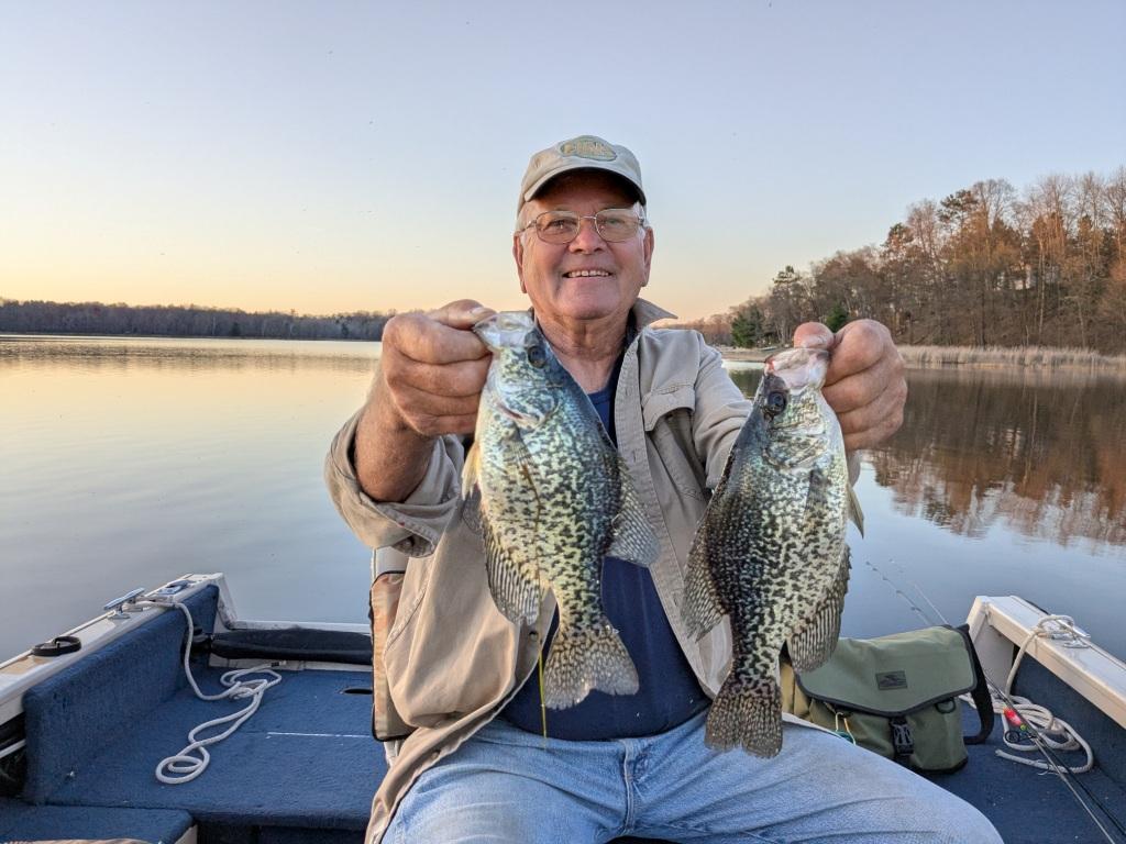 Les L. with a pair of nice crappies, May 2025.