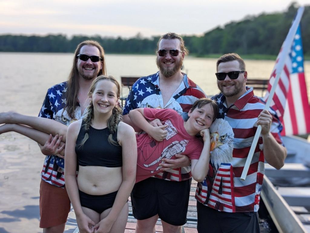 Nate, Clifford, Will (left to Right in back); and Yelena and Anton celebrate July 4th, 2025.