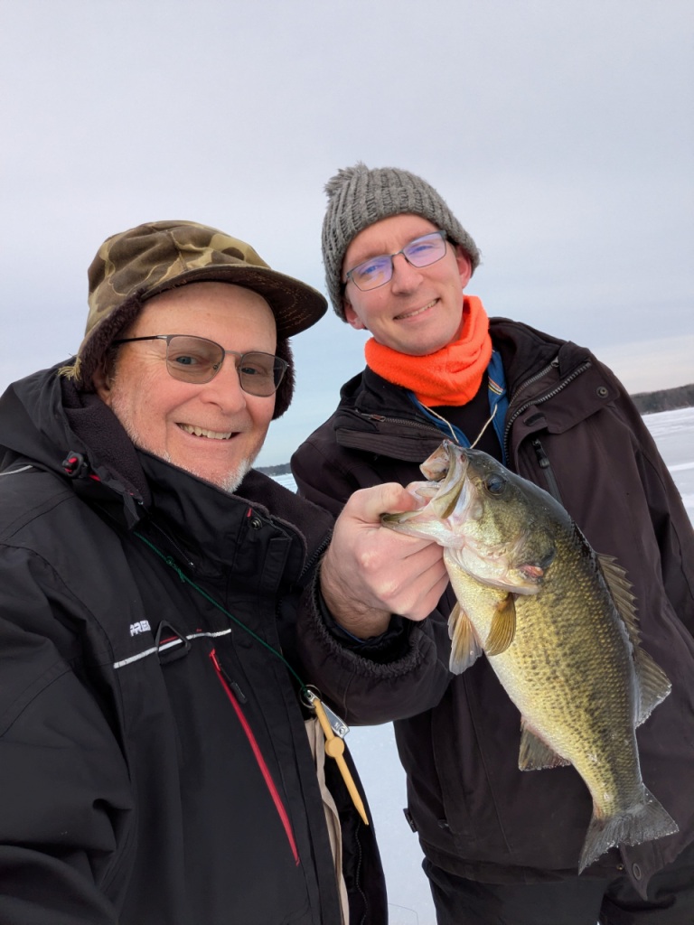 Jake and I caught bass and pike on tip ups. December 2025. Burnett County, Wisconsin.