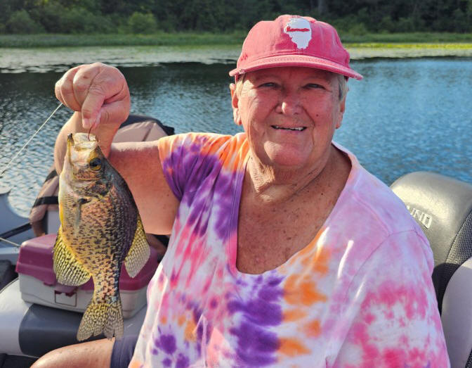 Peggy knows how to catch crappies! July 2025, Benoit Lake.