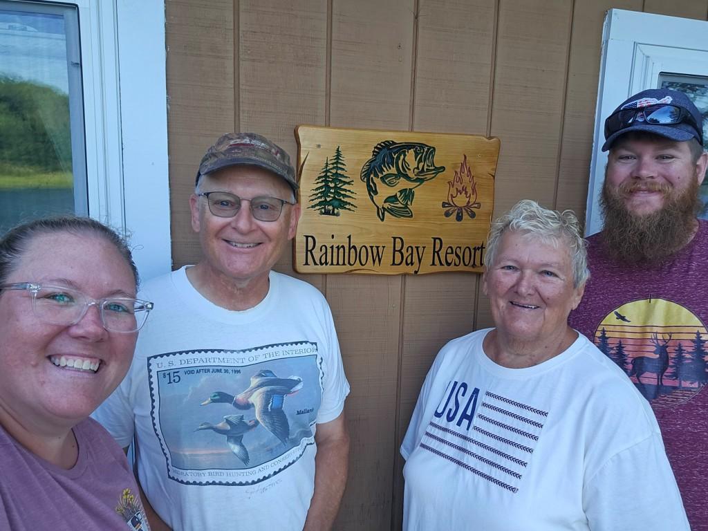 Jackie K, Dave C (me), Peggy K, and Dylan K. The K family have been regular visitors at Rainbow Bay Resort for decades. photo July 2025