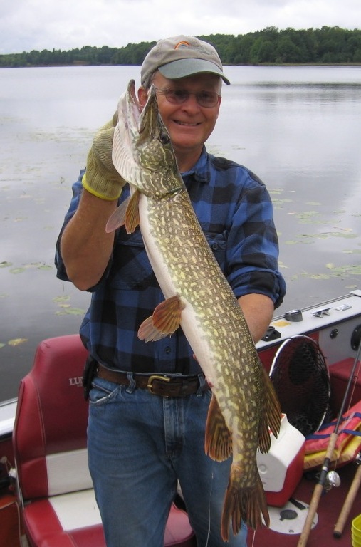 I caught and released this 32-inch pike on a spinner bait on Benoit Lake.  September 15, 2013.
